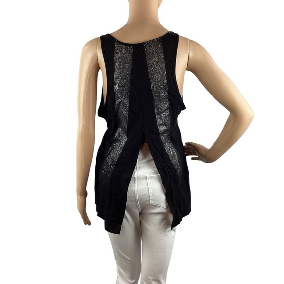 True Religion Black Metallic Trim Tank Top Size S Split Back - Picture 5 of 7